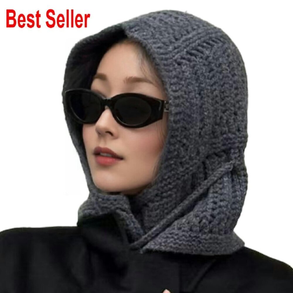 Merino Wool Balaclava Hooded Scarf Knitted Hat Scarf in One Chic Minimal